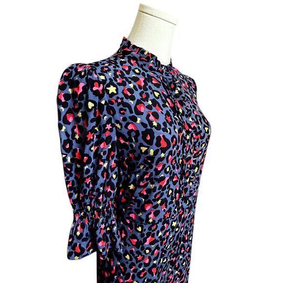 WYSE London Aimee Leopard Midi Dress Size 1 Fit S Ruffled Neckline 100% Viscose - Picture 11 of 13
